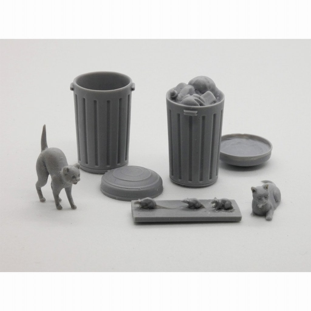 MAC35180 ゴミ箱に群がるネズミと猫 | マックワンモデルズ MacOne