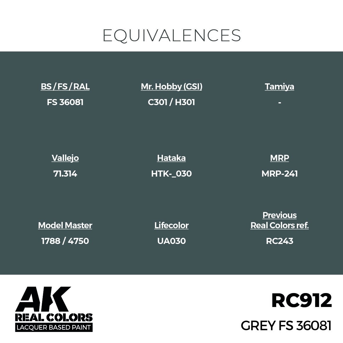 リアルカラー RC912 グレイ FS36081 (ラッカー塗料) | AK
