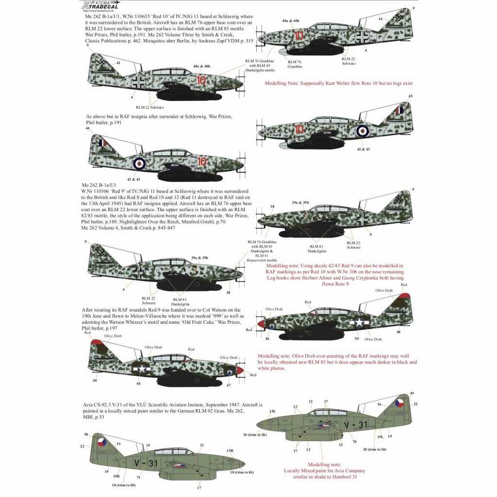 再入荷】X72304 メッサーシュミット Me262B-1a/B-1U1 & アヴィア