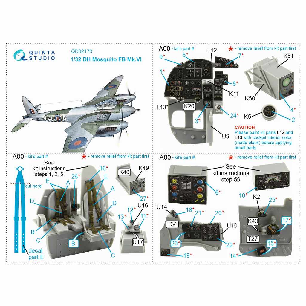 QD32170 1/32 デ・ハビランド モスキート FB Mk.VI 内装カラー3D