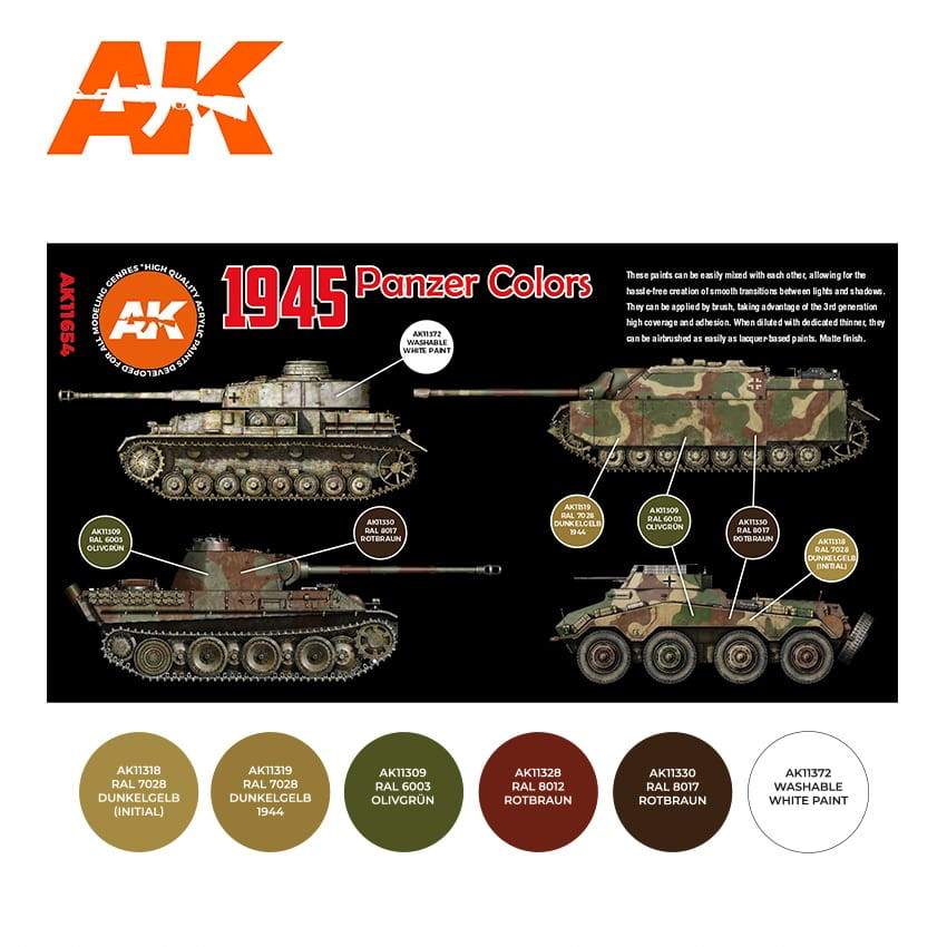 AK11654 1945ドイツ軍後期塗装色セット (17mlx6本) 【AKアクリル3G