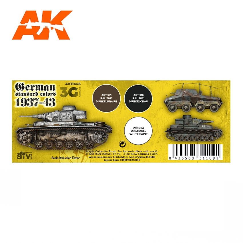 AK11645 WWII ドイツ戦車基本3色セット37-44年 (17mlx3本) 【AK