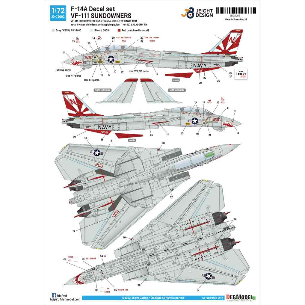 JEIGHT DESIGN JD-72002 1/72 ����ޥ� F-14A �ȥ७��å� VF-111 ��������ʡ��� 1991ǯ �ڥͥ��ݥ��ġ�