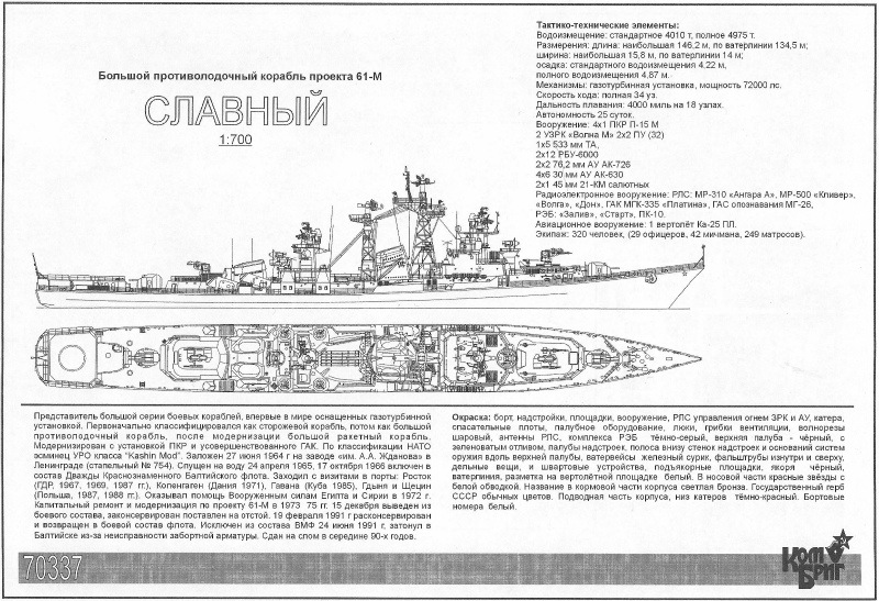 70337 改カシン級ミサイル駆逐艦 スラヴヌイ Slavny Pr.61M 1965