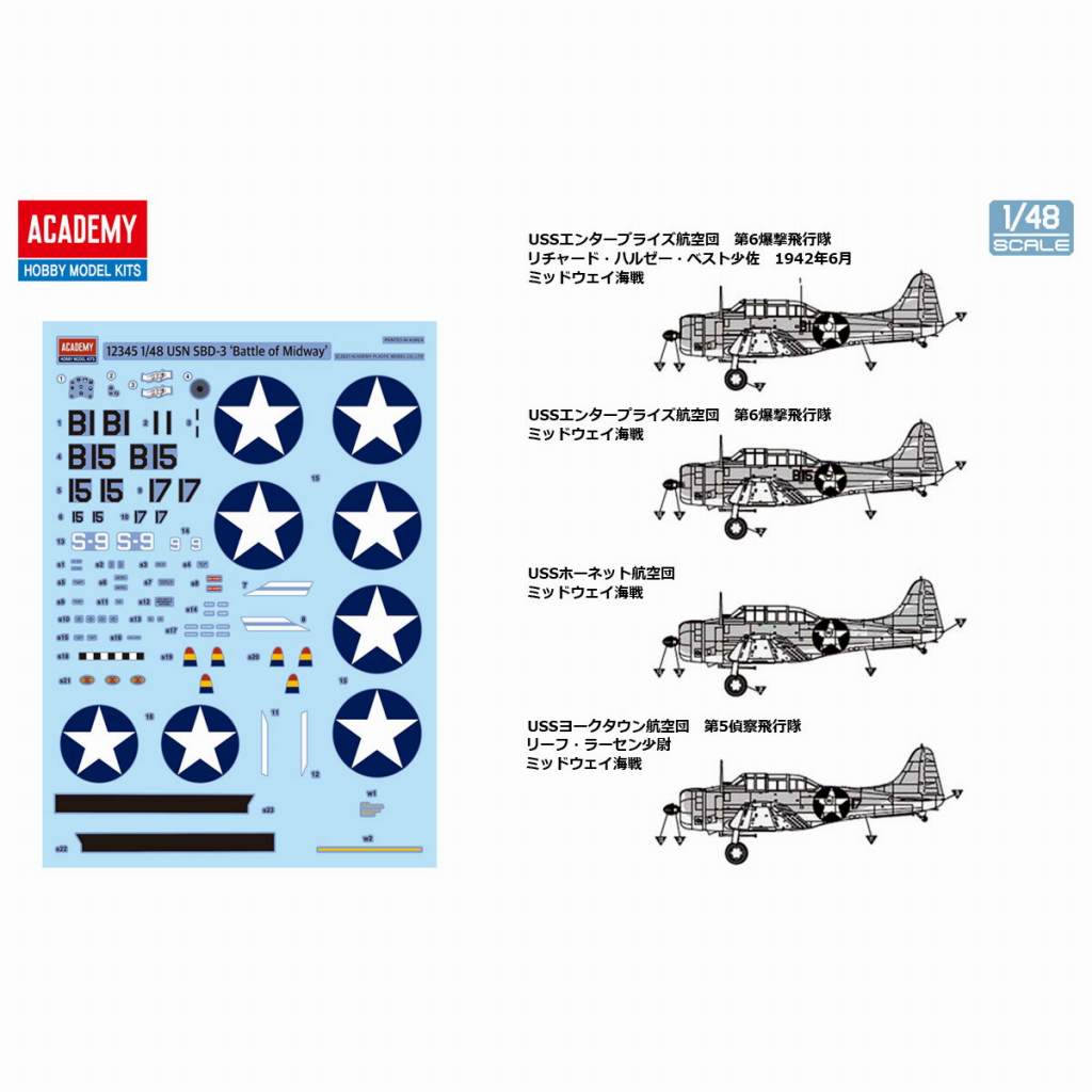 12345 1/48 SBD-3 ドーントレス ミッドウェイ作戦 | アカデミー