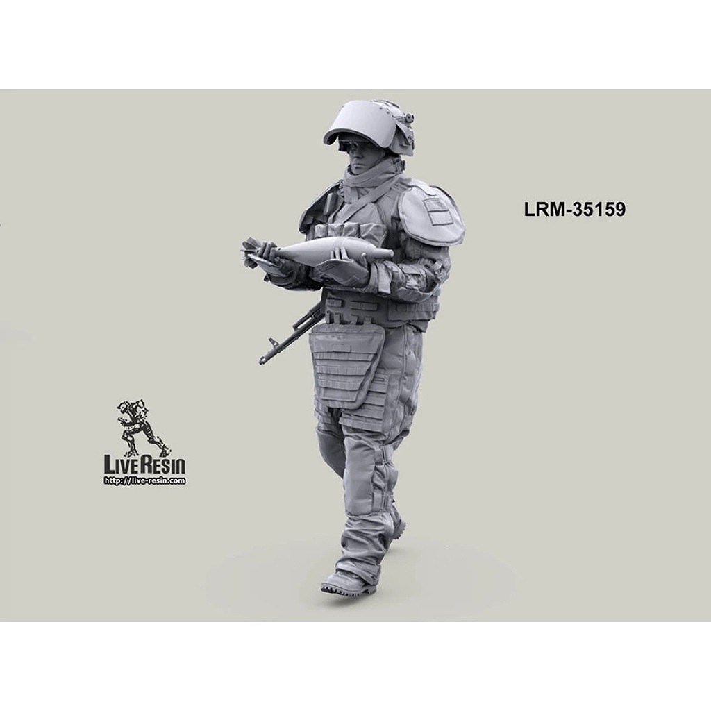 LRM-35159 Russian engineer in OVR-2 eguipment carry 120 mm mortar bomb