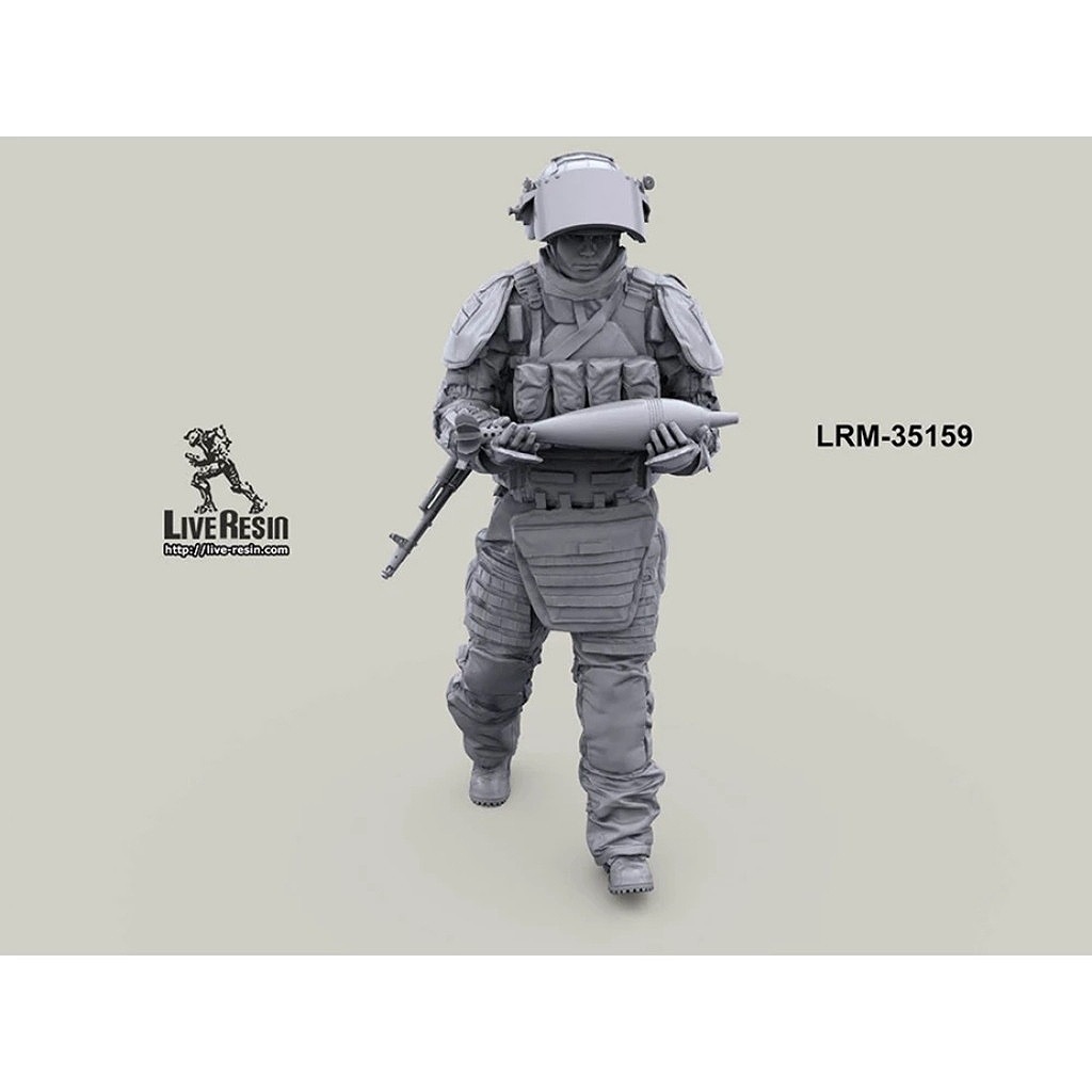 LRM-35159 Russian engineer in OVR-2 eguipment carry 120 mm mortar bomb