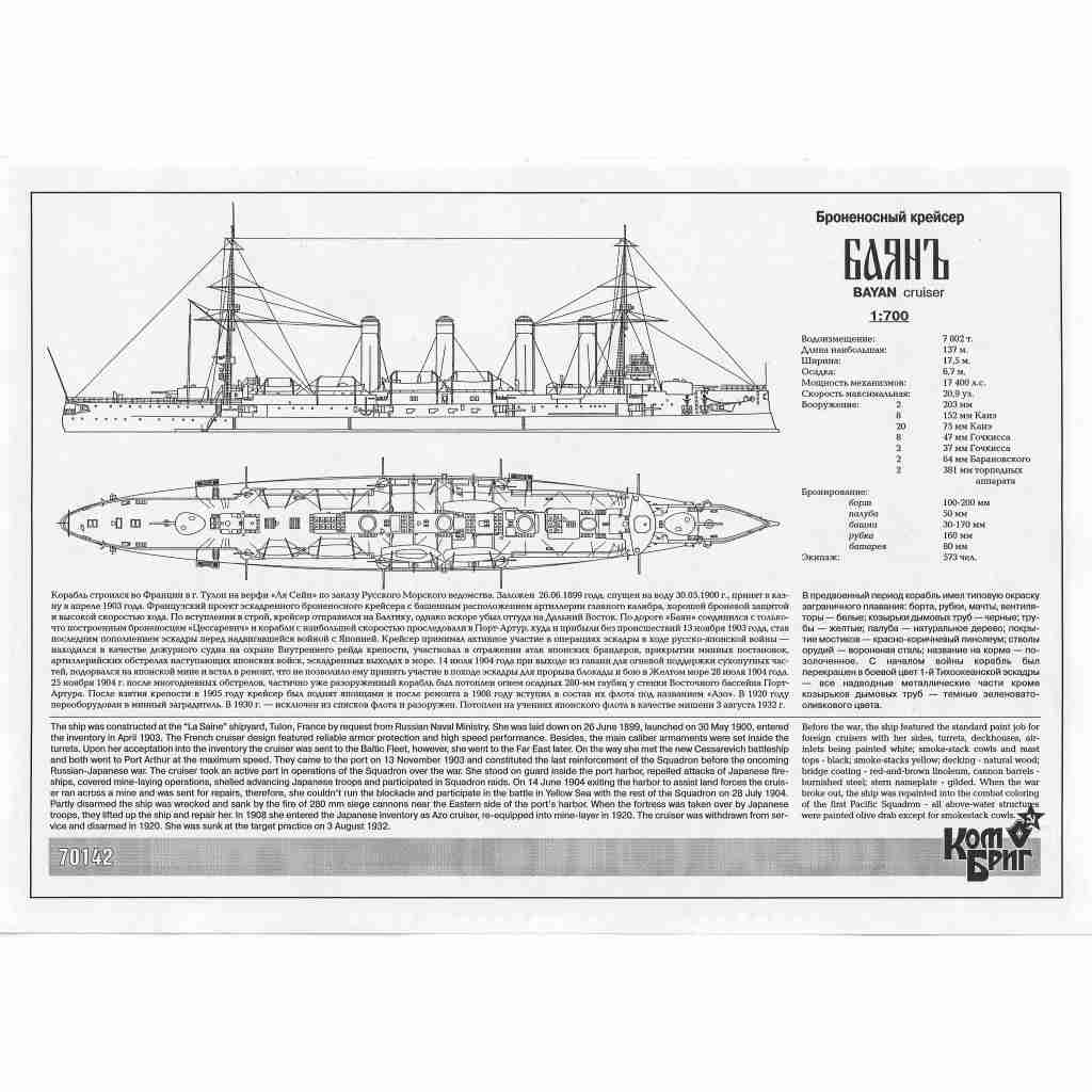 70142 露海軍 装甲巡洋艦 バヤーン Bayan 1904 | コンブリック Combrig