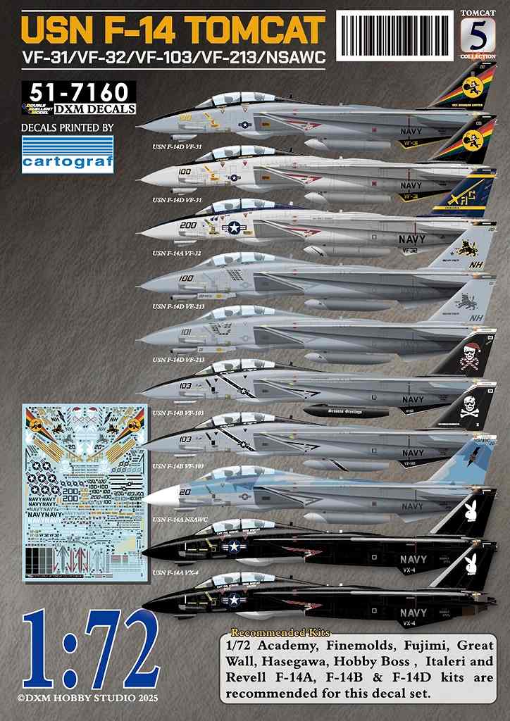 �ں����١�51-7160 1/72 ����ꥫ���� F-14A/B/D �ȥ७��å� ���쥯����� #5 VF-31/VF-32/VF-103/VF-213/NSAWC