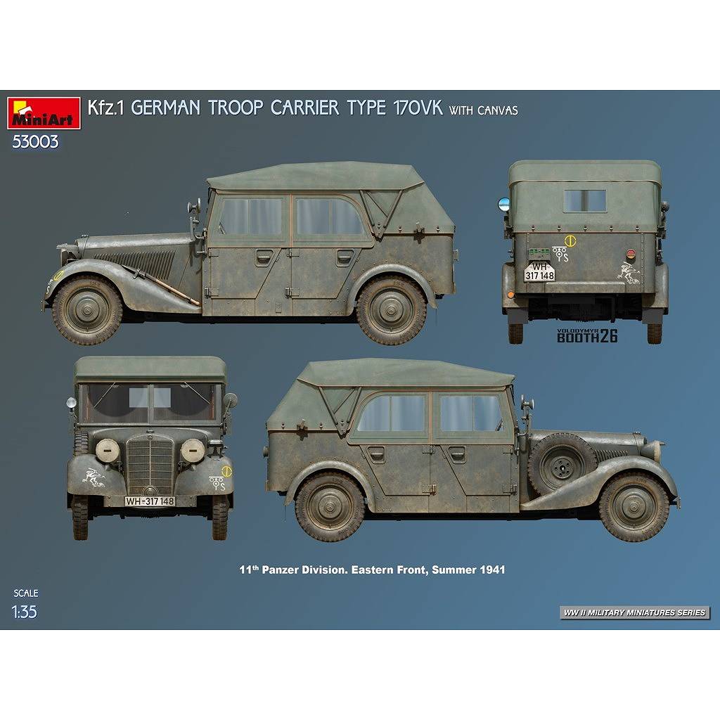新製品】53003 1/35 Kfz.1 ドイツ軍兵員輸送車 タイプ170VK（帆布仕様