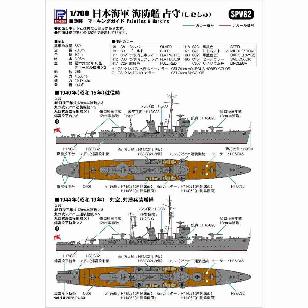 SPW82 日本海軍 海防艦 占守(しむしゅ) | ピットロード PIT-ROAD