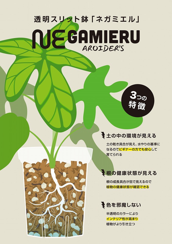 透明スリット鉢 ネガミエル(NEgamieru) 4号 120L(φ12cm)｜芳樹園