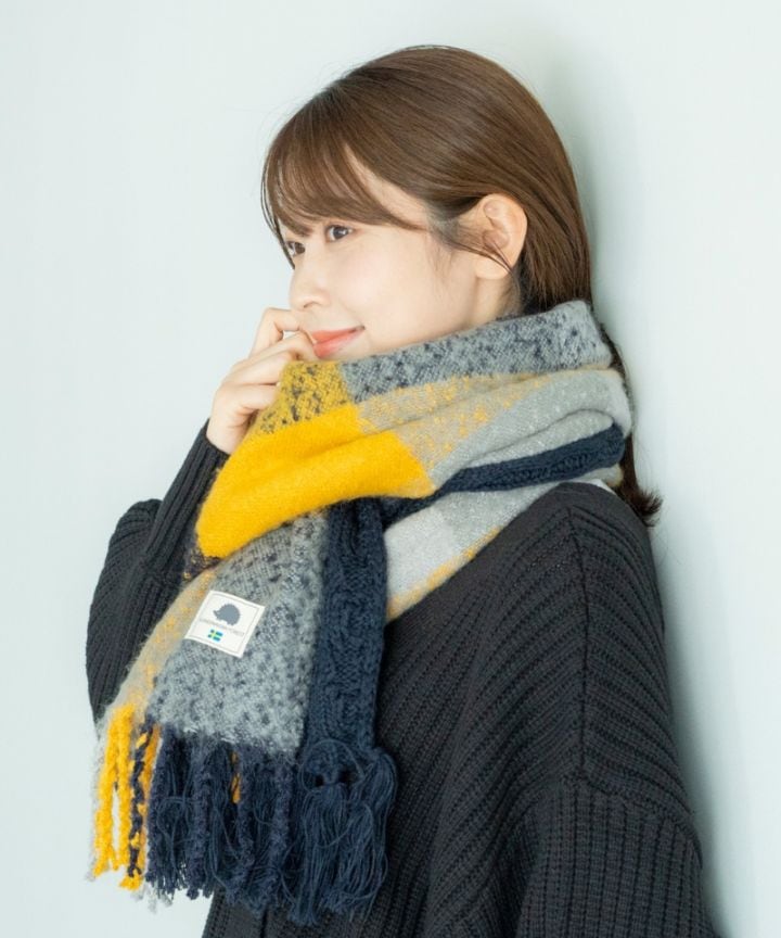 rofmia NORA ストール 寒色ベース チェックニットコンビマフラー｜スカンジナビアンフォレスト｜Köta