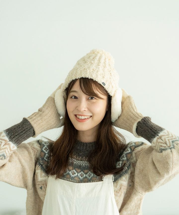 【メール便対象商品】ファー耳付きニット帽