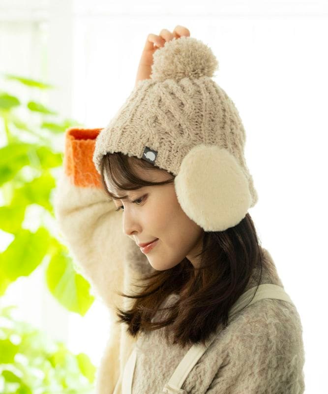 耳当て付きポンポンニット帽【メール便対象商品】