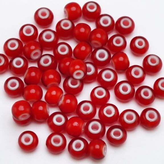 3910005GLB ガラス製ビーズ ホワイトハーツ レッド 約4mm(3-3.5×4-4.5