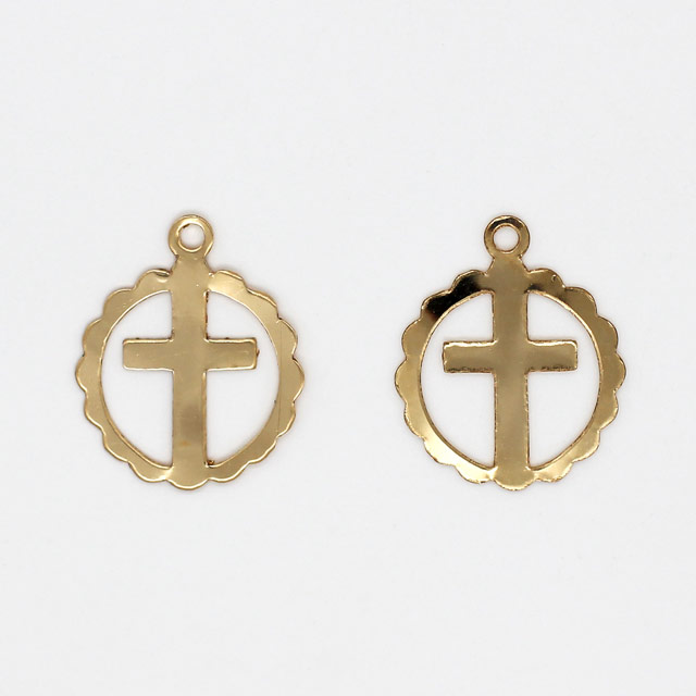 01S0072GFC 14KGF製チャーム サークル クロス 15.5×13.0×0.3mm1ヶ - 卸