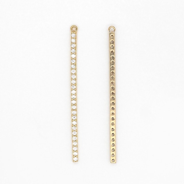 2210584BRC 真鍮製チャーム CZ付スティック ゴールド 35.0×1.5×2.0mm 2ヶ【WEB限定特価】
