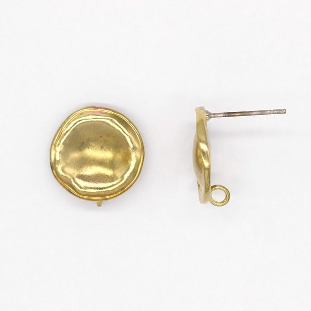 2210653BRE 真鍮製(ポスト：ステンレス製)ピアス 変形ラウンド カン付