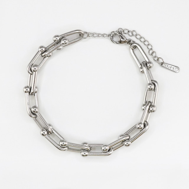 21D0001STLS ステンレス製ブレスレット ホースシューチェーン 幅約8.0mm,約17cm+5.5-6cm 1ヶ