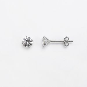 21E0005SVE SV925製CZピアス ラウンドブリリアントカット 4本爪留め ロジウムメッキ 直径5.0mm,14.5mm,ポスト線径0.8mm 1ペア