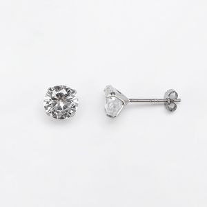 21E0006SVE SV925製CZピアス ラウンドブリリアントカット 4本爪留め ロジウムメッキ 直径7.0mm,16.0mm,ポスト線径0.8mm 1ペア