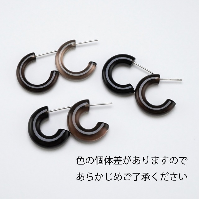 72W2446NSE スモーキークォーツ製(ポスト：SV925製)フープピアス 直径約20.0mm幅約6.0mmポスト線径0.8mm 1ペア
