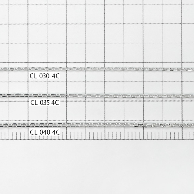 CL0304C10M SV925製4面カットあずきチェーン 線径0.30mm太さ1.0mm長尺10m 1巻