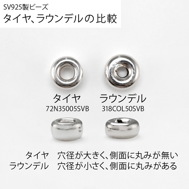 72N35008SVB SV925製ビーズ タイヤ プレーン 4.0×7.0mm穴径2.5mm 1ヶ