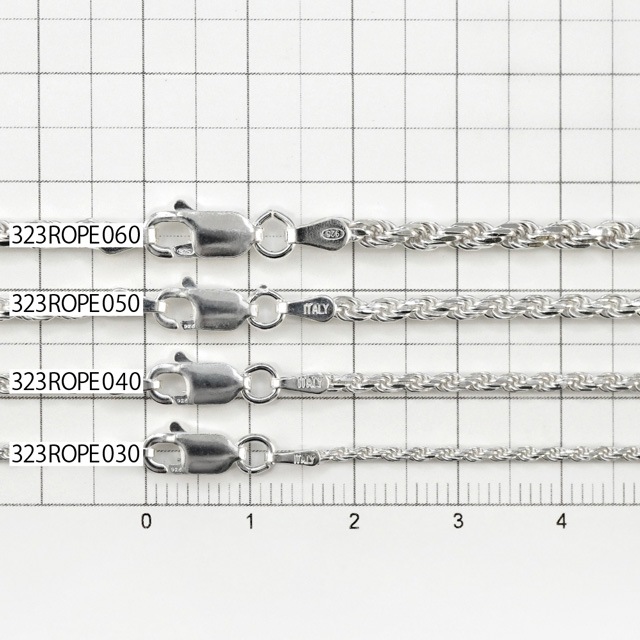 323ROPE030 SV925製カットフレンチロープチェーン 線径0.30mm太さ1.4mm