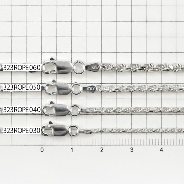 323ROPE060 SV925製カットフレンチロープチェーン 線径0.60mm太さ2