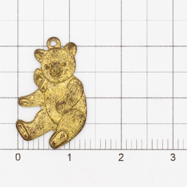 01R0065BRC 真鍮製チャーム テディベア 裏抜き 生地 21.5×13.0×1.3mm 1