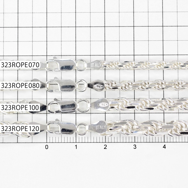 323ROPE120 SV925製カットフレンチロープチェーン 線径1.20mm太さ5.6mm