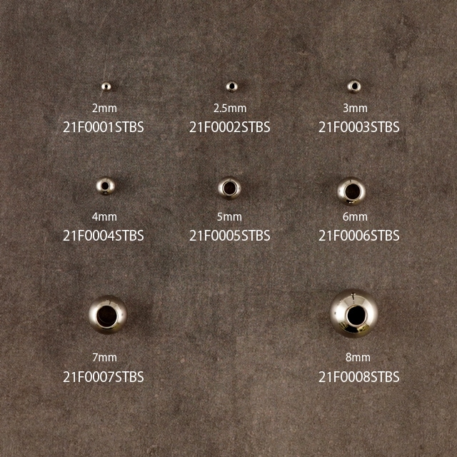 21F0007STBS ステンレス製ビーズ ラウンド 8.0mm穴径約3.0mm 10ヶ - 卸
