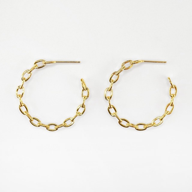 99A0397BRE 真鍮製(ポスト：SV925製)フープピアス あずきチェーン