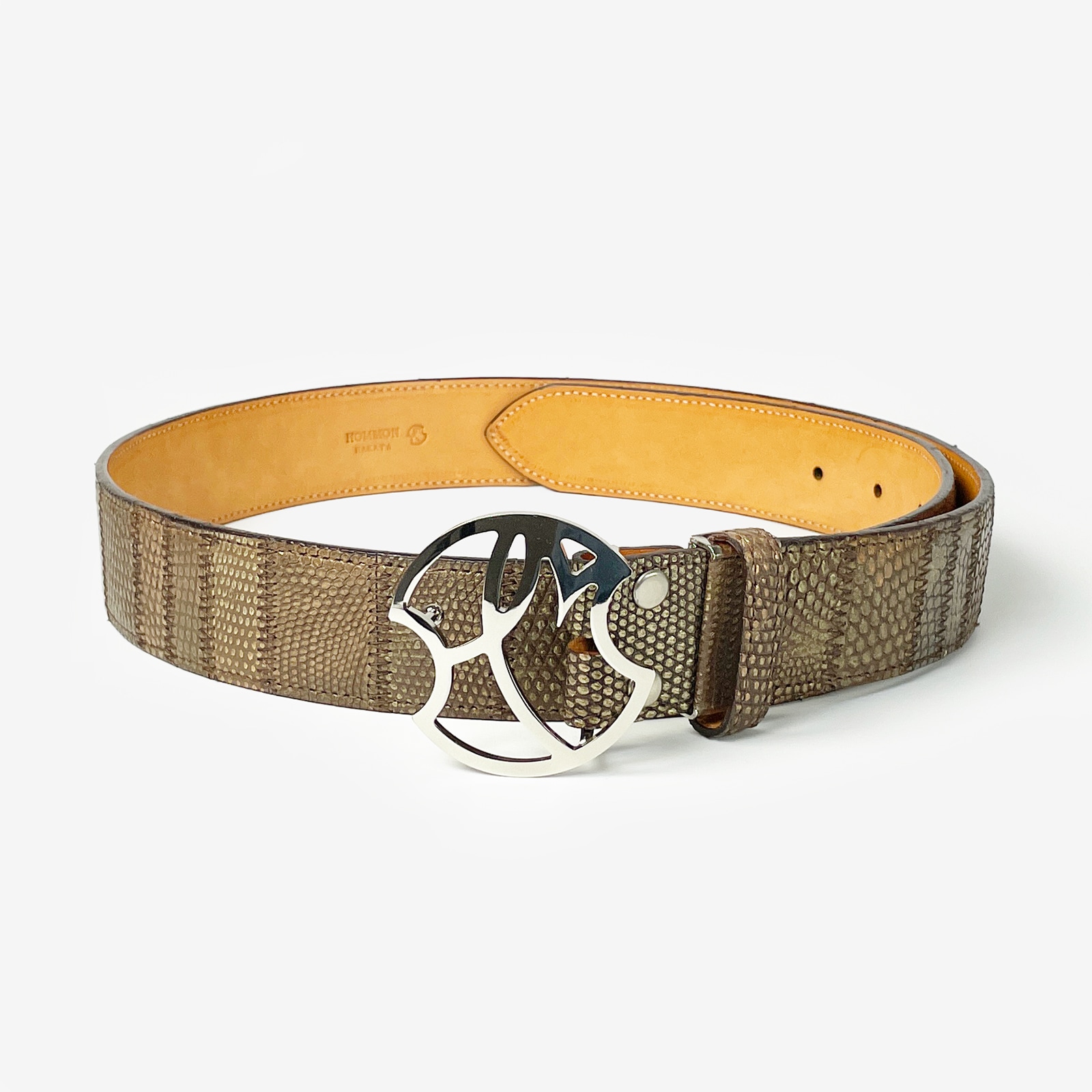 リザード パッチワークベルトストラップ 40mm ブロンズ | BELT