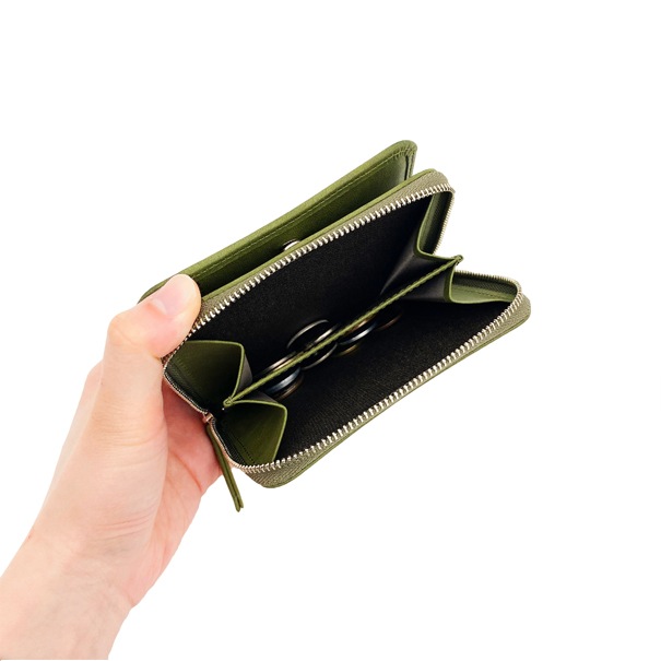 ファスナー二つ折り財布 ゴート（ブラウン） ホース（カーキ