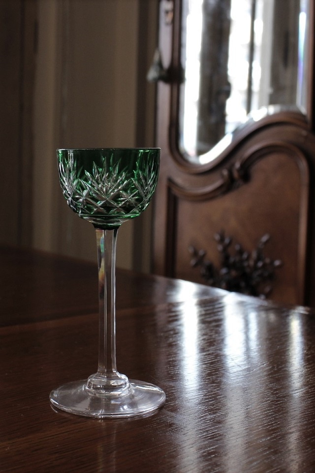 サンルイ グリーンカットガラス リキュールグラス 4376 | オールド