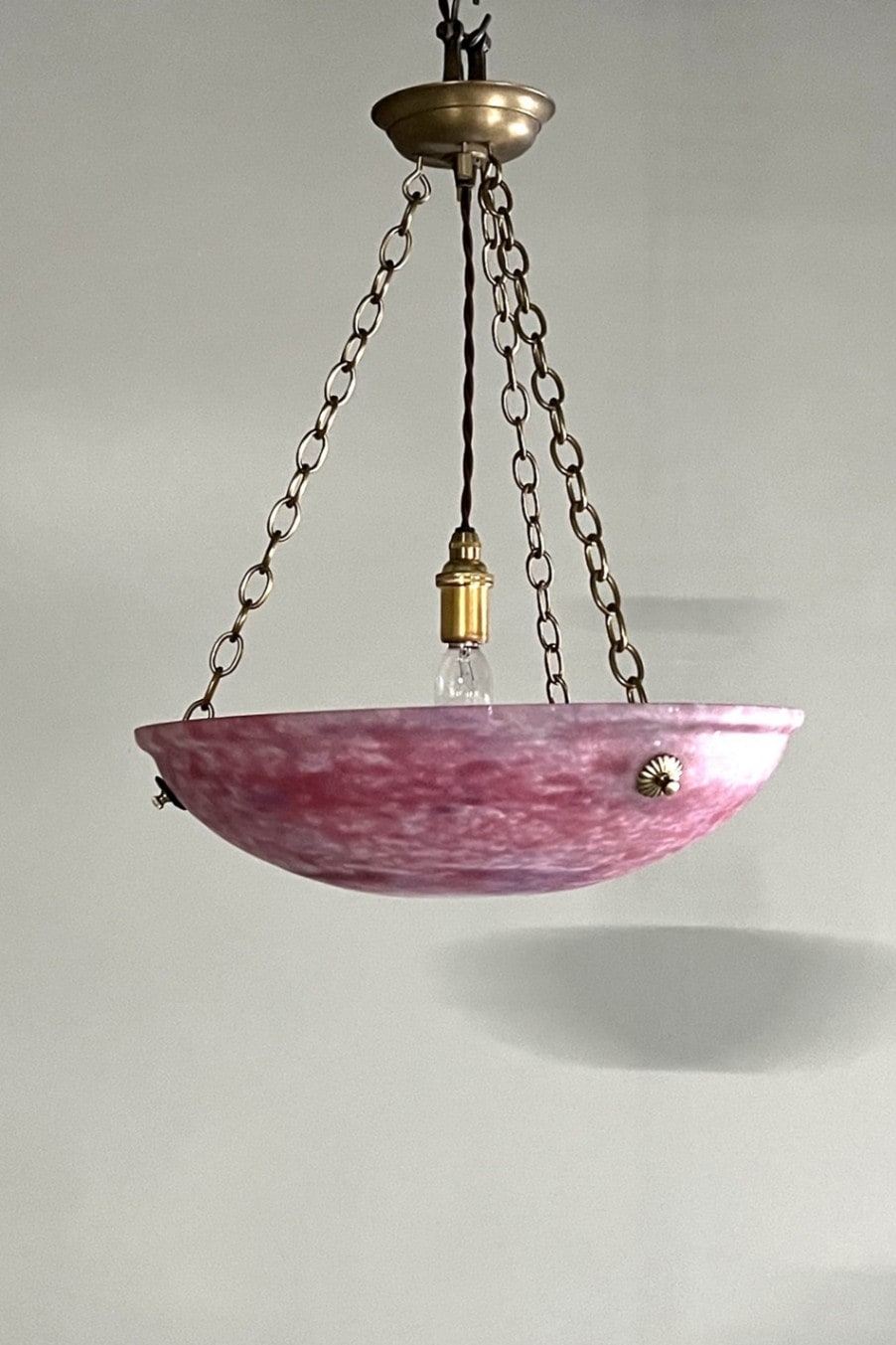 フランス アールヌーボー ピンク色のパート・ド・ヴェール ハンギング