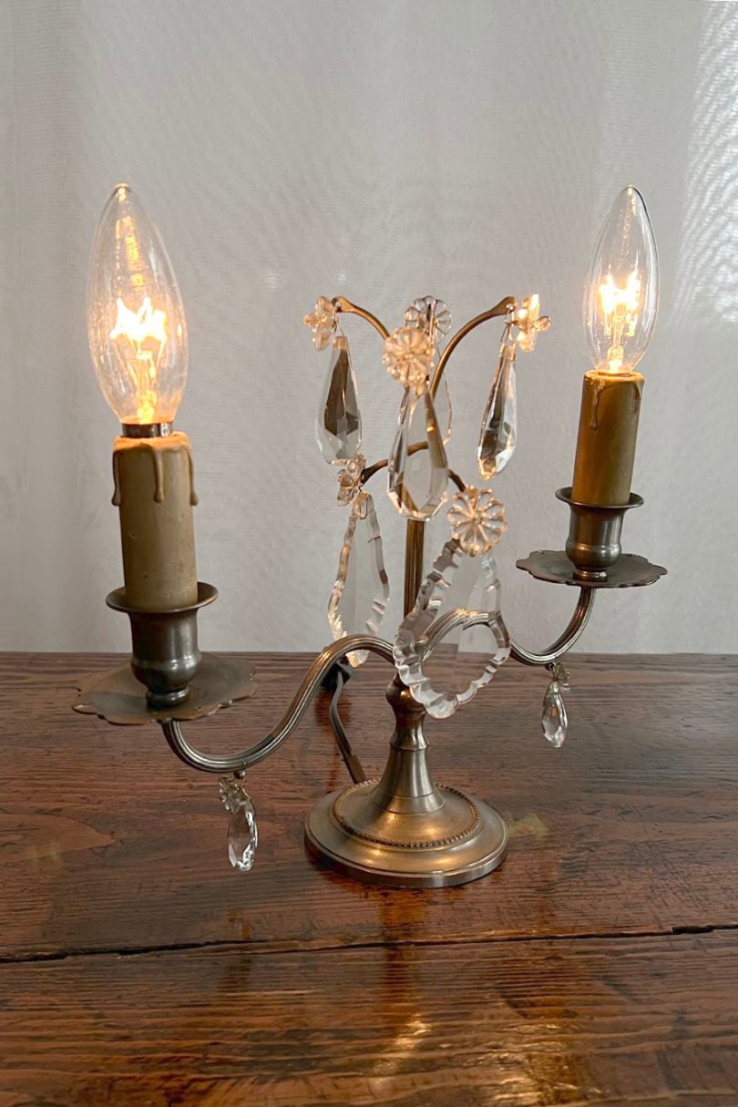 フランス クリスタルシャンデリアドロップ エタン色のランプスタンド