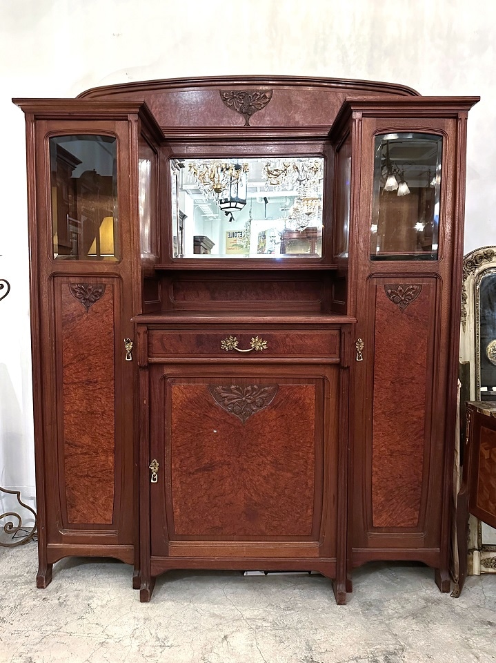 アンティーク　収納式ドレッサー フランス製アンティークアール・ヌーヴォー飾り棚 家具 ドレッサー