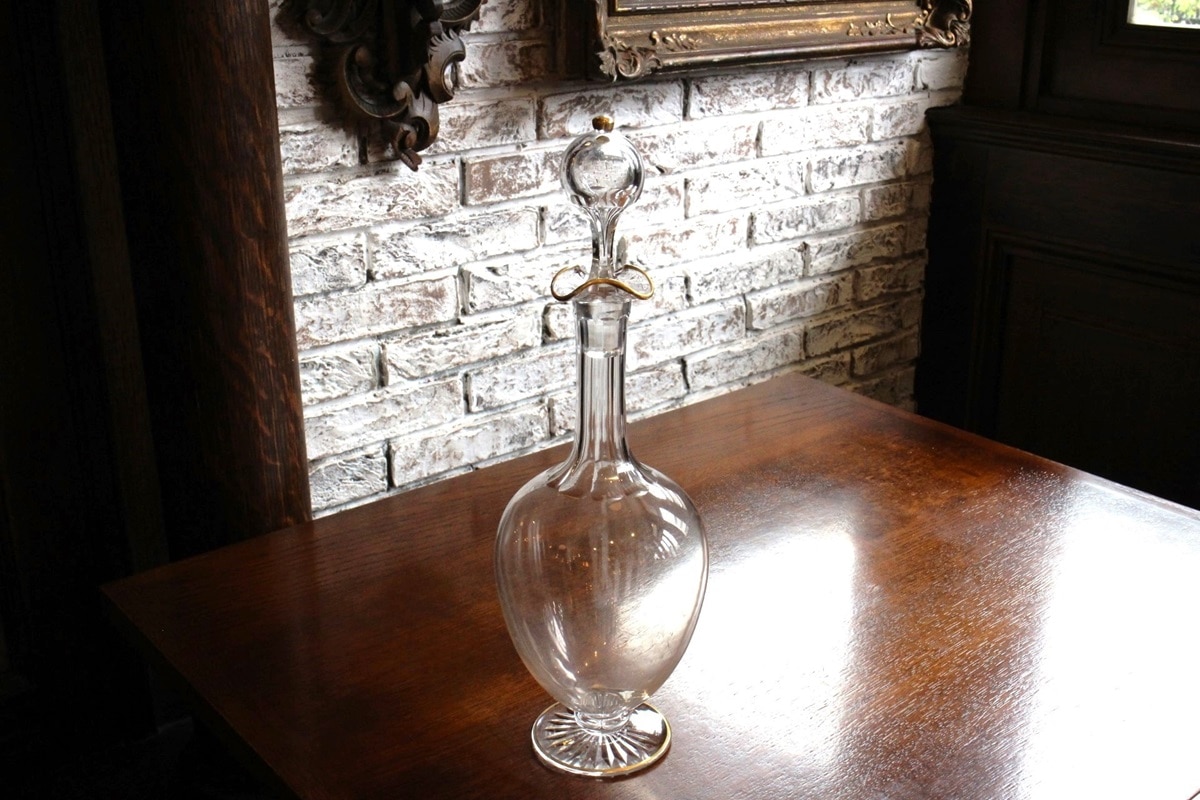 オールド・バカラ 金彩 大型 苺文 デカンタ 30cm グラヴュール