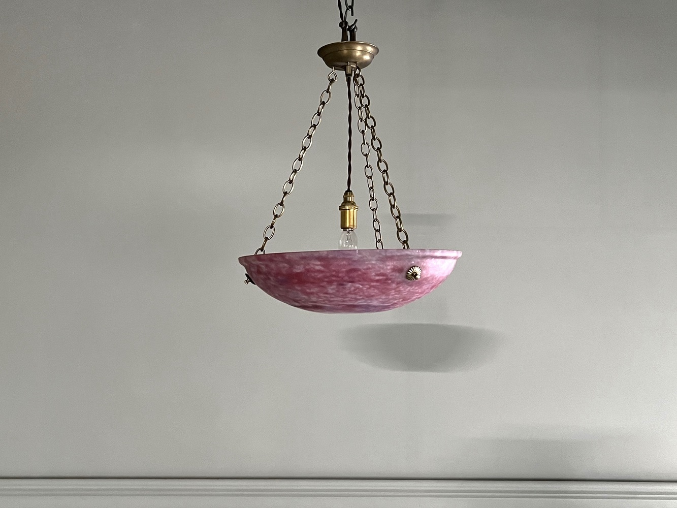 フランス アールヌーボー ピンク色のパート・ド・ヴェール ハンギング