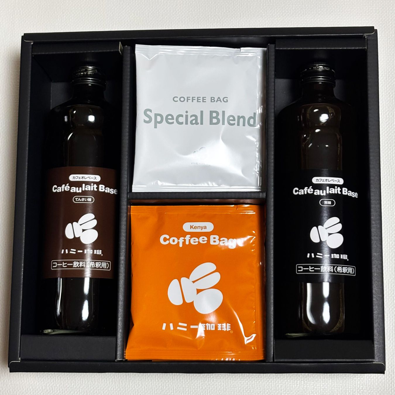 コーヒーバッグMIX12枚セット＋カフェオレベース２本セット（無糖1本・てんさい糖1本）　ギフト箱入り
