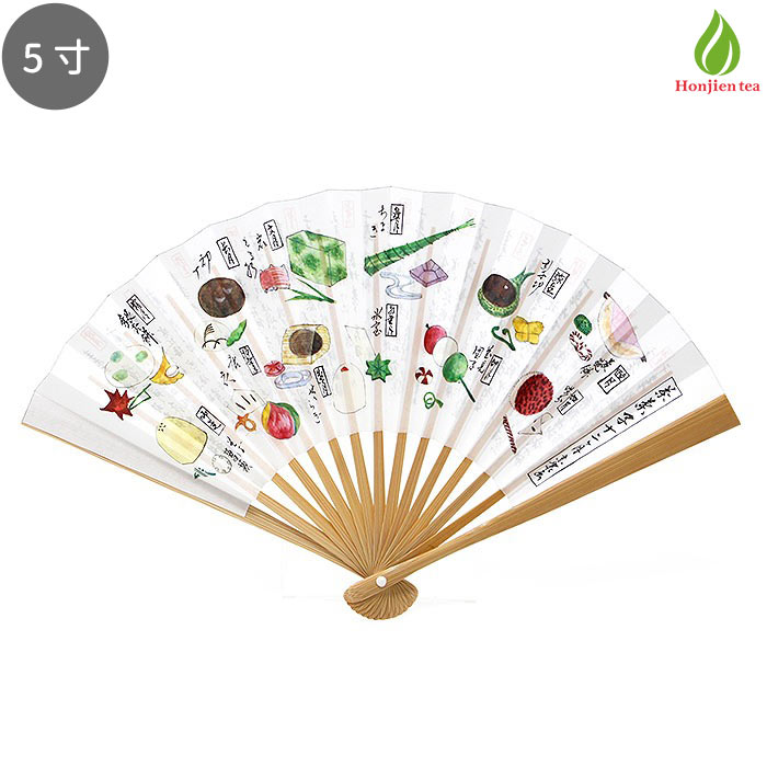 茶道具 扇子 白竹 茶菓子十二ヶ月 5寸 お茶扇子 茶道用 茶席用