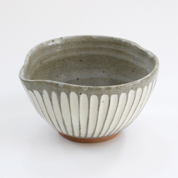 茶道具 抹茶茶碗 片口抹茶碗 正村作 削ぎ粉引 美濃焼 （Y-3095）