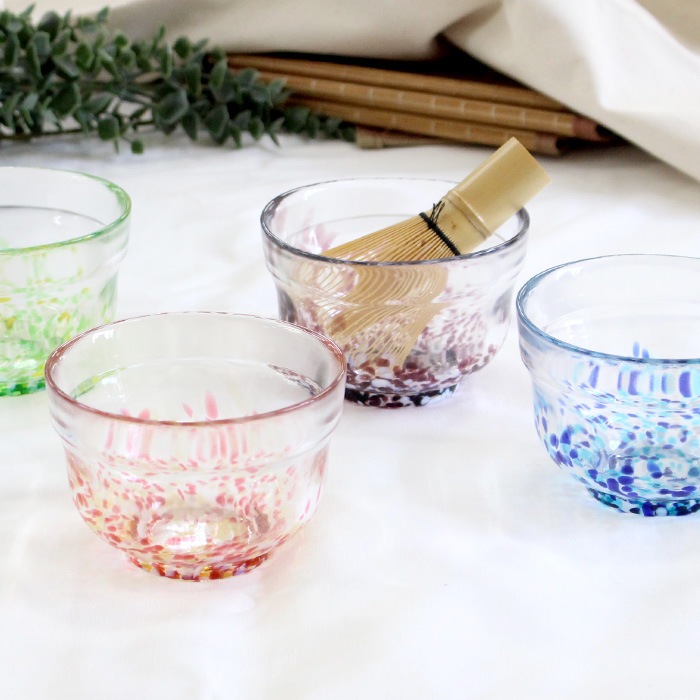 美品 ガラス 茶碗 抹茶椀 茶道具 工芸ガラス ガラスオブジェ ガラス抹茶碗（金箔扇茶碗ブルー）| ガラス 抹茶 椀 茶道具 食器