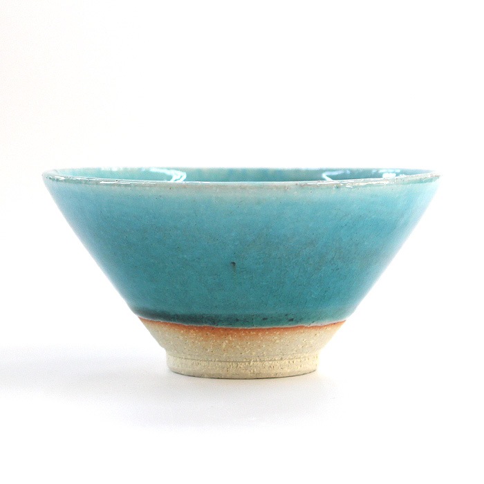 茶道具 抹茶茶碗 美濃焼 トルコブルー 平形