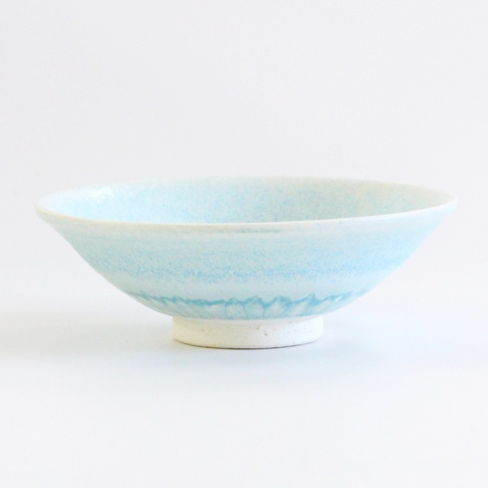茶道具 抹茶茶碗 美濃焼 平茶碗 白土水色夏茶碗（Y-4183）
