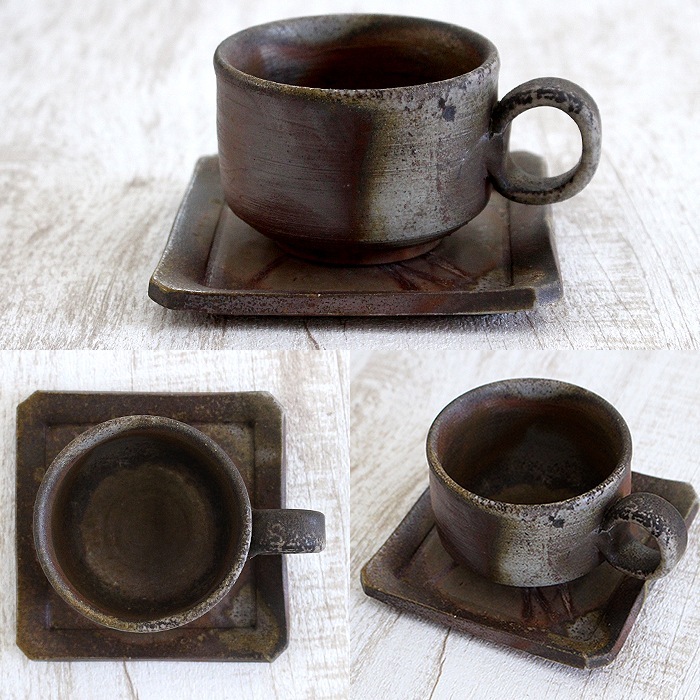 和食器 備前焼 コーヒーカップ & ソーサー 大饗利秀 不老窯 日本製
